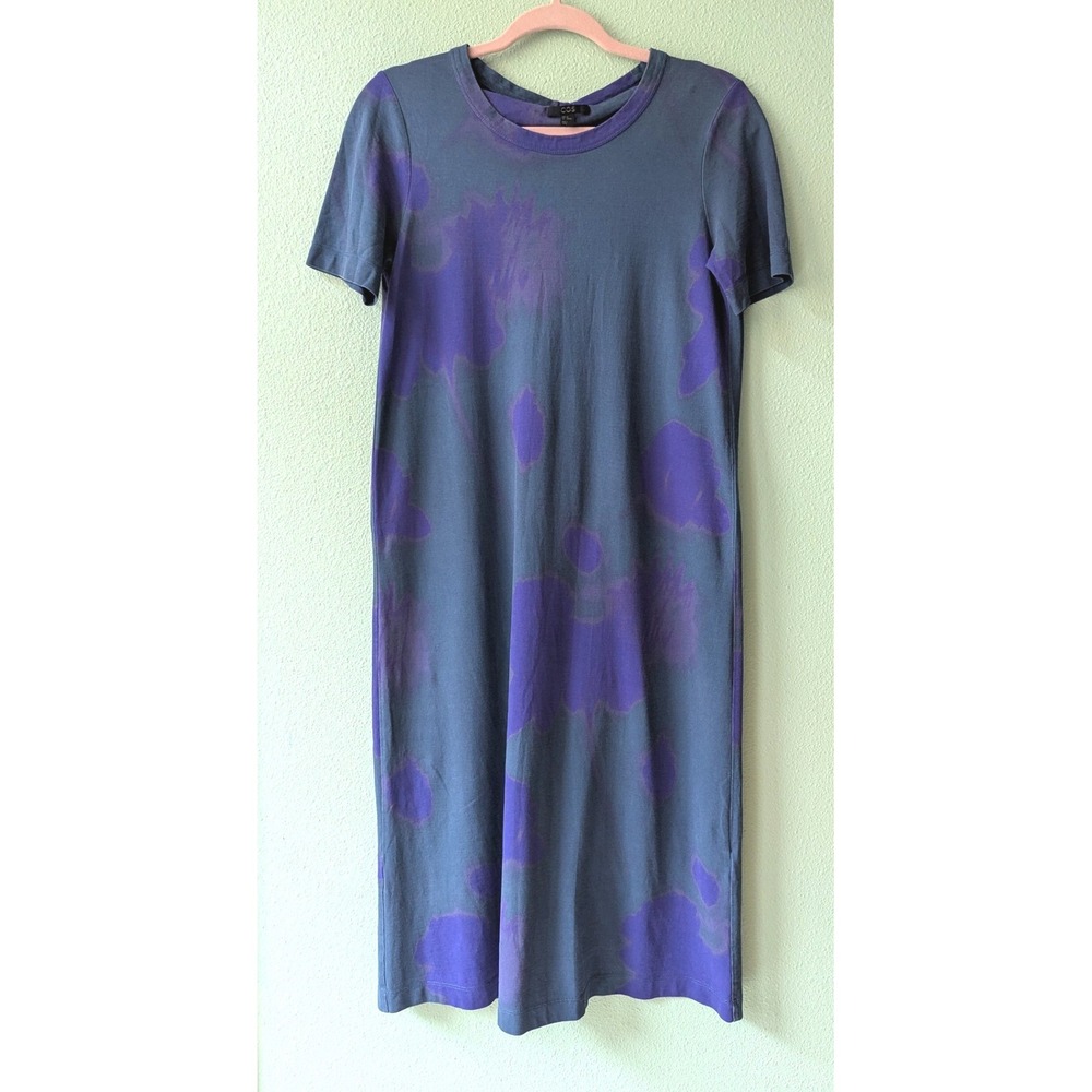 COS Blue Purple Abstract Floral Cotton T-Shirt Dress Artsy Minimalist XS